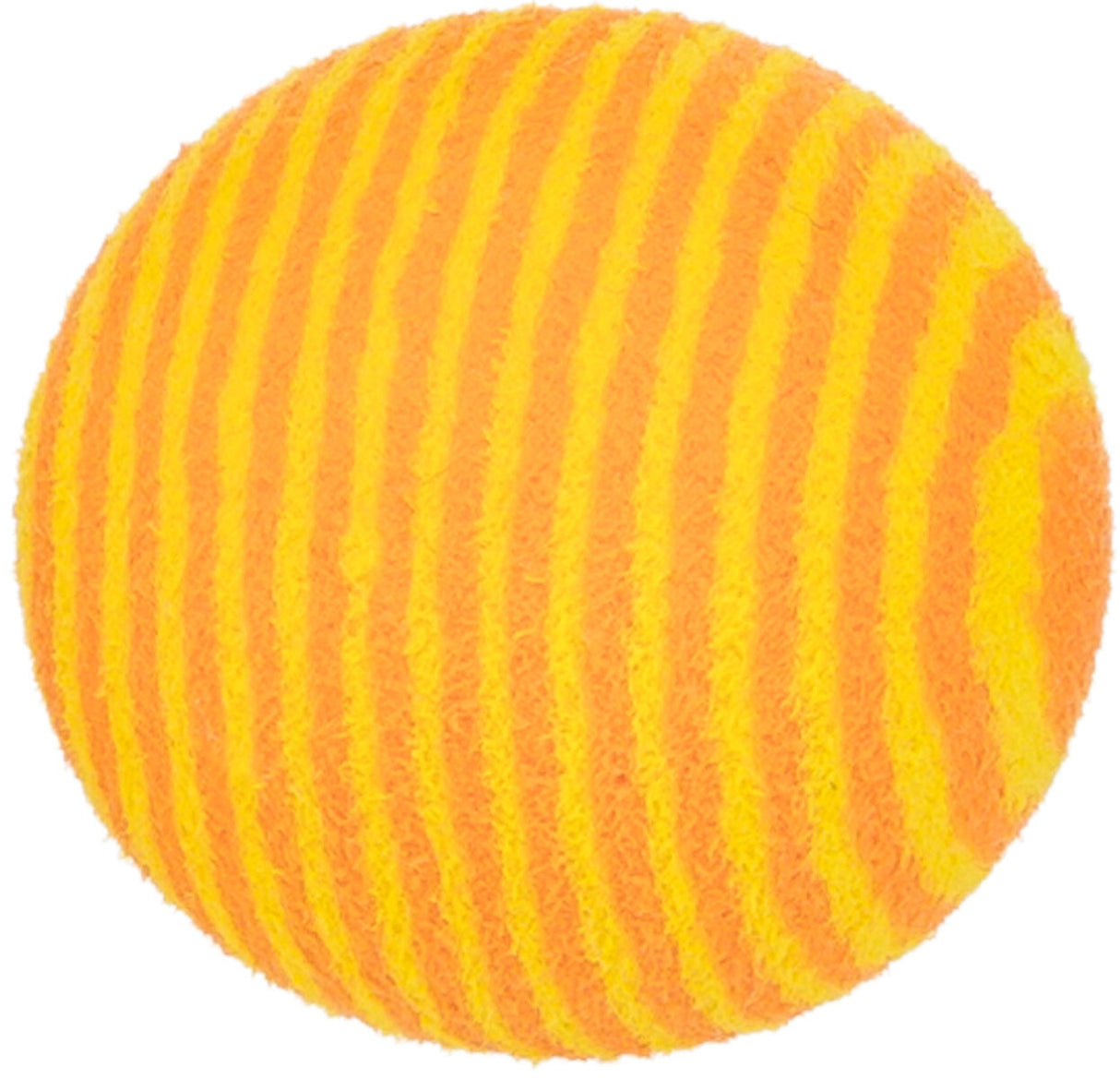 Runder Ball mit gelb-orangenen Streifen.
