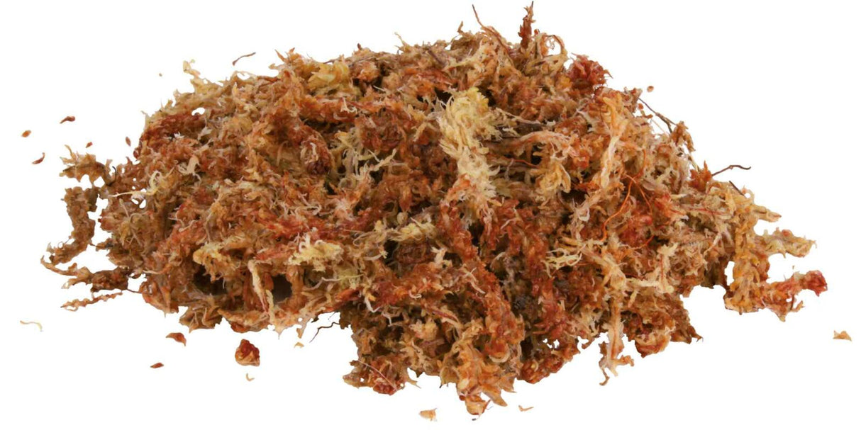 Ein Haufen braun-rotes, faseriges Material mit unregelmäßiger Textur und leichten Farbvariationen.