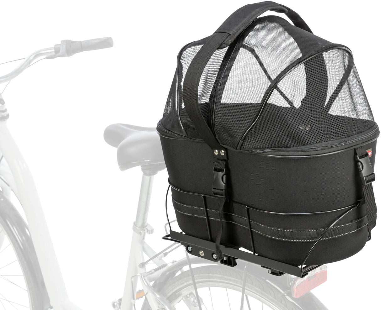 Hundefahrradkorb mit Netzhaube für Gepäckträger