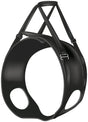 Schwarzes ergonomisches Gurtzeug mit mehreren verstellbaren Riemen und zwei runden Öffnungen auf beiden Seiten.