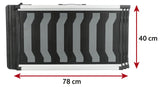 Schwarze und graue klappbare Rampe mit einer Länge von 78 cm und einer Breite von 40 cm.