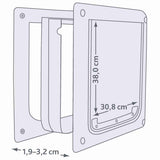 Illustration einer rechteckigen Klappe mit Maßen 38,0 cm Höhe, 30,8 cm Breite und 1,9–3,2 cm Tiefe.