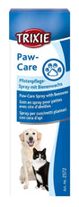 Verpackung eines Pfotenpflege-Sprays mit Bienenwachs, Text in mehreren Sprachen, Hund und Katze abgebildet.