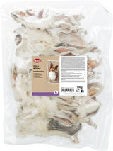 Luftdicht verpackte Hundesnacks in einer transparenten Tüte mit Etikett und Beschriftung, 500 g.