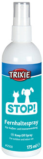 Ein weißes Sprayfläschchen mit blauer Etikette für Fernhaltespray zur Innen- und Außenanwendung, 175 ml.