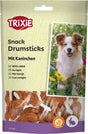Hundesnack-Verpackung mit Trixie-Logo und Bild eines Hundes, enthält Drumsticks mit Kaninchen, glutenfrei.