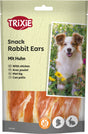 Verpackung von TRIXIE Rabbit Ears Snack mit Huhn, mit Bild eines Hundes und Text in mehreren Sprachen.