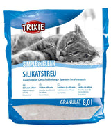 Verpackung von Katzensilikatstreu mit schlafender Katze, blauer Umrandung, Text in mehreren Sprachen, 8,0 l.