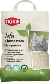 Packung Tofu-Klumpstreu von Trixie, 100 % pflanzlich, mit Bild einer Katze und Text in mehreren Sprachen, 2,5 kg.