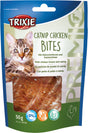Trixie Catnip Chicken Bites Verpackung mit Katzenbild, 50 g, zuckerzusatzfrei, glutenfrei, mit Katzenminze.
