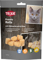 Katzenleckerlis mit Hühnerbrust und Käse von Trixie, verpackt, enthalten glutenfrei, ohne Zuckerzusatz.