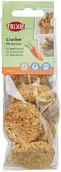 Verpackung mit Cracker-Snacks für Kaninchen, mit Karotten, getreidefrei, laktosefrei, ohne Zuckerzusatz.