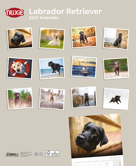 TRIXIE Labrador Retriever 2027 Kalender zeigt verschiedene Labrador-Fotos.