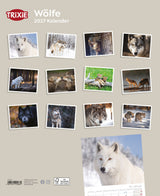 Kalender mit Wolfbildern und „TRIXIE Wölfe 2027 Kalender“ Aufschrift.