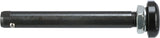 Schwarzer Metallstab mit sechseckiger Spitze, silbernem Bolzen und gerändeltem schwarzem Knopf am Ende.