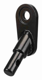 Schwarzes Metallteil mit zylindrischem Stift und Befestigungsloch, glänzend und glatt verarbeitet.