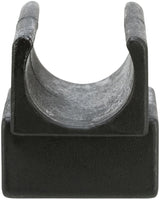 Schwarzes U-förmiges Objekt mit glatter Oberfläche, auf einem viereckigen Sockel stehend.