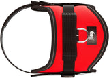 Rotes Hundegeschirr mit schwarzem Rand, D-Ring und schwarzer Schlaufe sowie sichtbarem Logo mit Text "JK9".