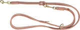 Rosa Hundeleine mit goldfarbenem Karabinerhaken und mehreren Schlaufen.