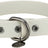 Weißes Hundehalsband mit metallischer Schnalle und D-Ring sowie Anhänger an der Öse.
