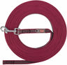 Lange, rote Hundeleine mit silbernem Karabiner und "TRIXIE"-Logo auf grauem Etikett erkennbar.