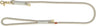 Beige Hundeleine mit goldfarbenem Karabiner und gewebtem Muster, Text "Ruff" auf braunem Etikett.