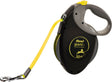Erweiterbare Hundeleine mit grauem Griff und gelbem Band, Text: "flexi giant L professional 10 m 33 ft".