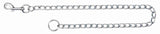 Metallkette aus verchromten Gliedern mit Karabinerhaken an einem Ende und rundem Ring am anderen.