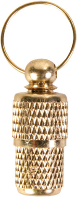 Metallanhänger mit Kappe in goldener Farbe und geriffeltem Muster sowie einem Ring an der Oberseite.