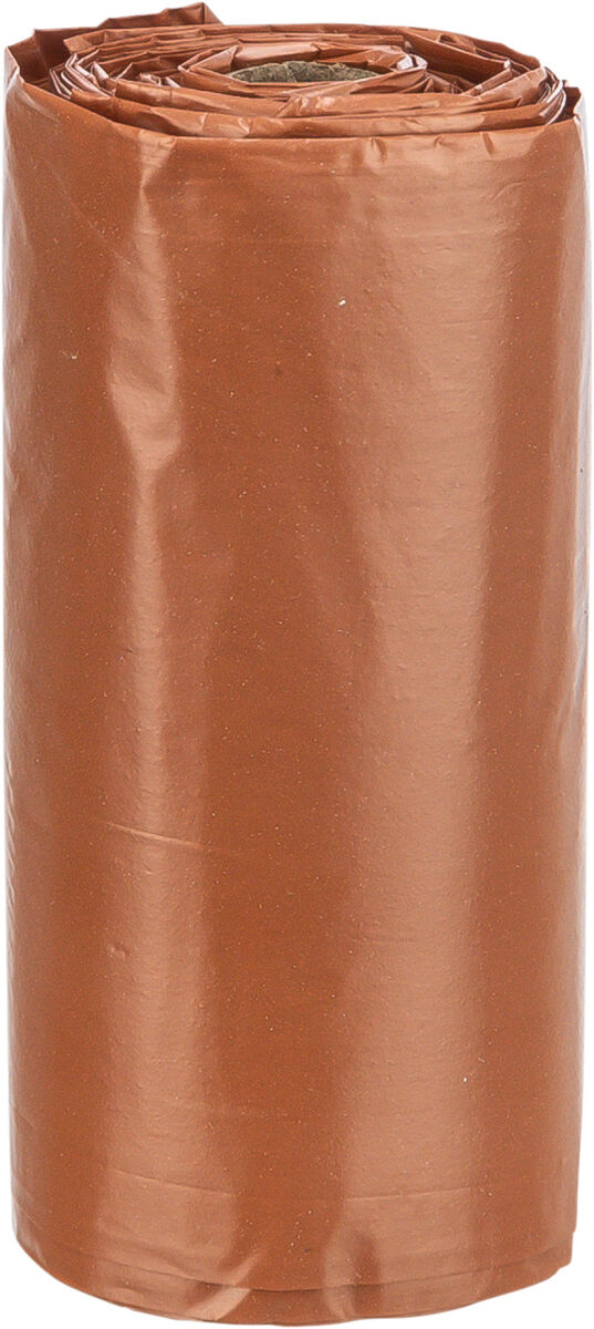 Braune Rolle aus Kunststoff, dicht gewickelt, zylindrische Form, glatt und glänzend.