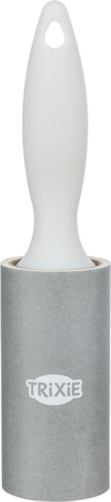 Fusselrolle mit grauem Griff und TRIXIE-Logo, zylindrische Form, ergonomischer Griff mit Loch.