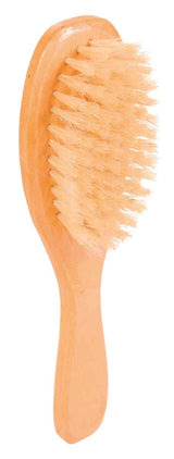 Holzbürste mit dichtem Borstenbesatz und ergonomischem Griff in heller Holzoptik.