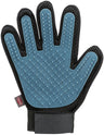 Schwarzer und blauer Handschuh mit Noppen, geeignet zur Pflege oder Reinigung mit einem Klettverschluss.