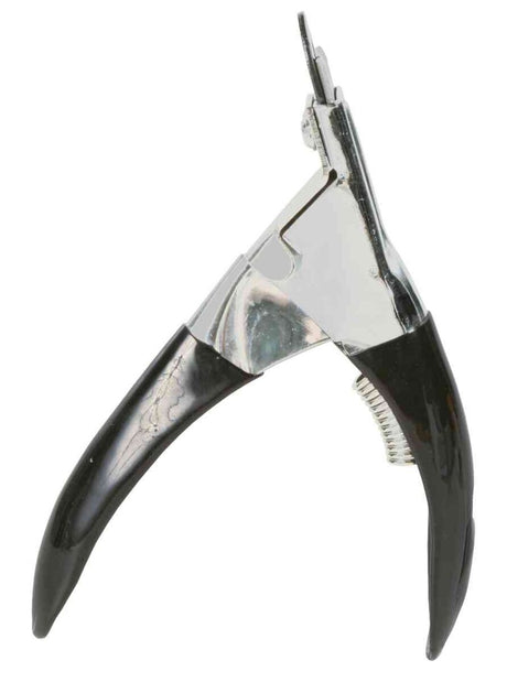 Metall-Zange mit schwarzem Griff und gebogenem Design, möglicherweise für die Nagelpflege geeignet.