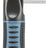 Schwarzer und blauer Kamm mit feinen Metallzinken und ergonomischem Griff, aufrecht stehend.