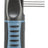 Kamm mit schwarzem Griff und blauen Details, feine Metallzinken, ergonomisches Design.