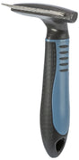 Schwarzer und blauer Griff mit Metallklingen oben, ergonomisch geformt.