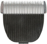 Schwarzer Trimmeraufsatz mit silbernen Klingen in Nahaufnahme, gerade Ausrichtung, metallisch glänzend.