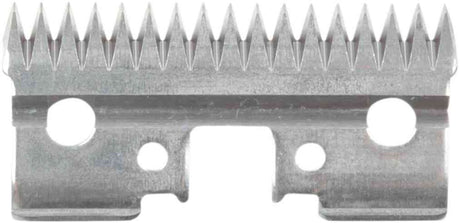 Metallschneideklinge mit gezacktem Rand und mehreren runden Öffnungen, silberfarben.