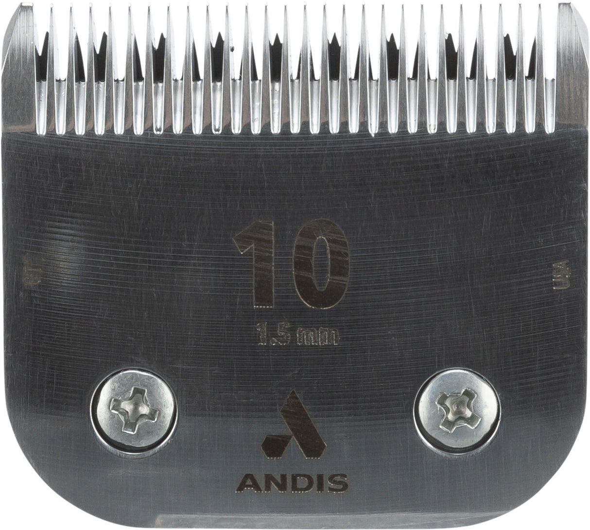 Schneidkopf aus Metall mit der Aufschrift „10“, darunter „1.5 mm“, darunter das Logo und der Schriftzug „ANDIS“.