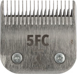 Metallrasierklingenkopf mit Aufschrift „5FC“ und „Andis“, silberne Schrauben und eingravierte Markierungen.