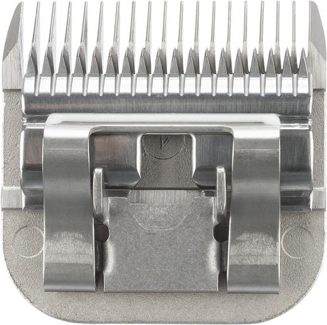 Metallene Haarschneideklinge mit feinen Zähnen, rechteckige Form, silberne Farbe, glatt und scharf.