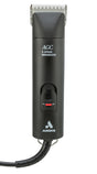Elektronischer Haarschneider in Schwarz mit silberner Schneide und rotem Schieberegler, Text "AGC 2-Speed Brushless".