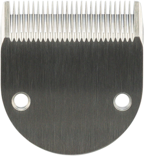 Metallklinge mit zwei Befestigungslöchern und feinen, gleichmäßigen Zähnen an der Oberkante.