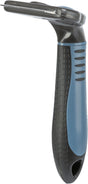 Schwarzer und blauer Griff mit rutschfester Textur und gebogener, schmaler Spitze aus Metall.