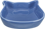 Blaue Schale in Katzenkopfform mit leicht erhöhtem Rand und glatter, glänzender Oberfläche.