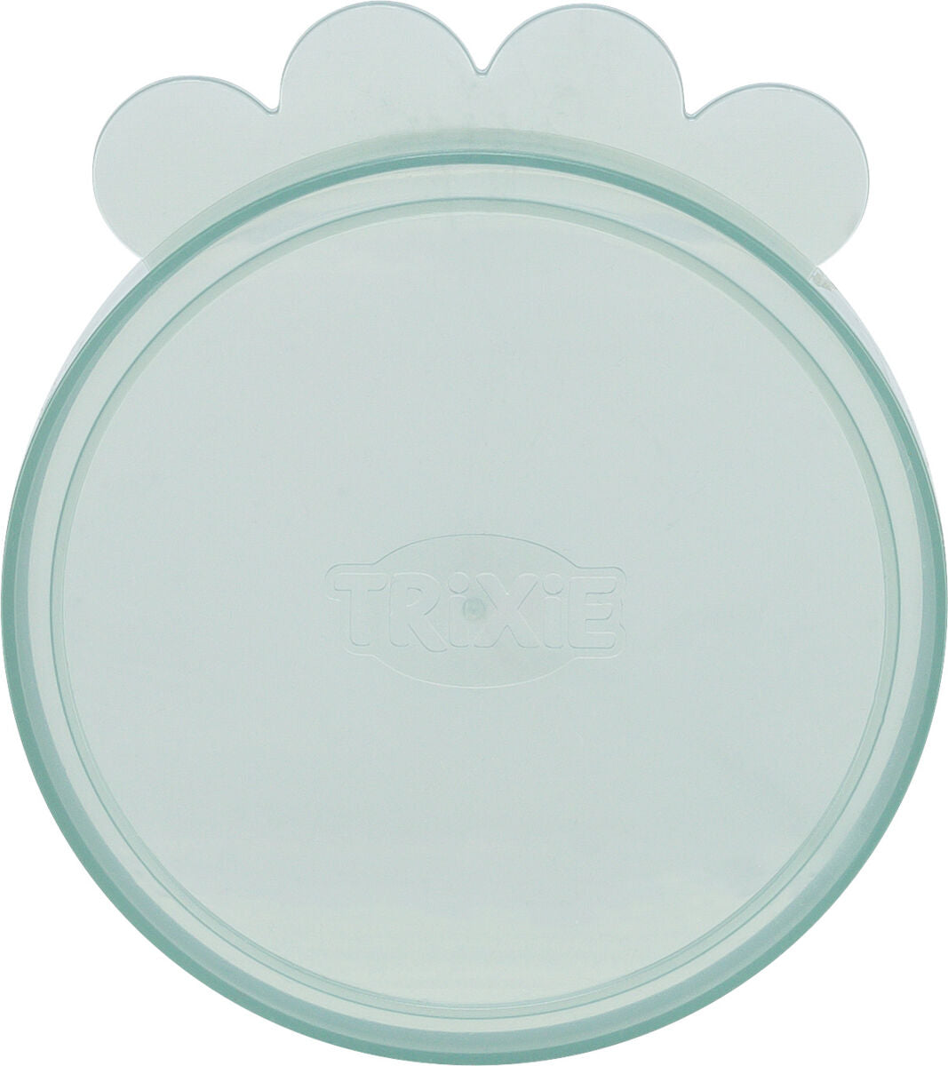 Transparenter, runder Plastikdeckel mit Wellenmustererhöhung und dem Aufdruck "TRIXIE" in der Mitte.