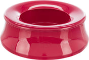 Rote Schale aus Kunststoff mit mittlerem Loch, erkennbar ist das Wort "TRIXIE" auf der Vorderseite.