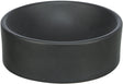Schwarze, runde Schale mit glatter Oberfläche und niedrigem Rand.