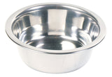 Metallschüssel aus glänzendem Edelstahl mit breitem Rand und runder Form.